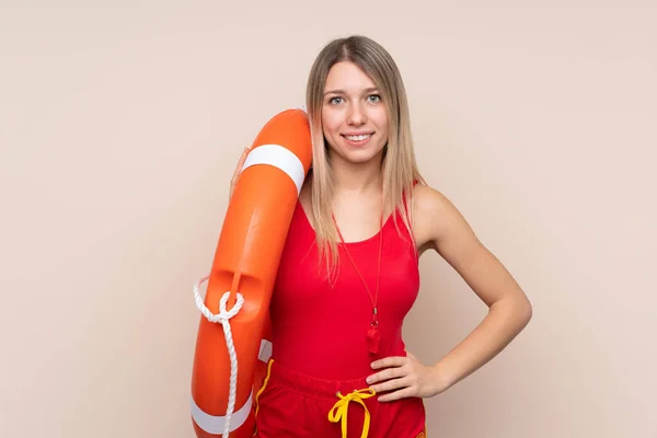 Lifeguard woman over isolated background