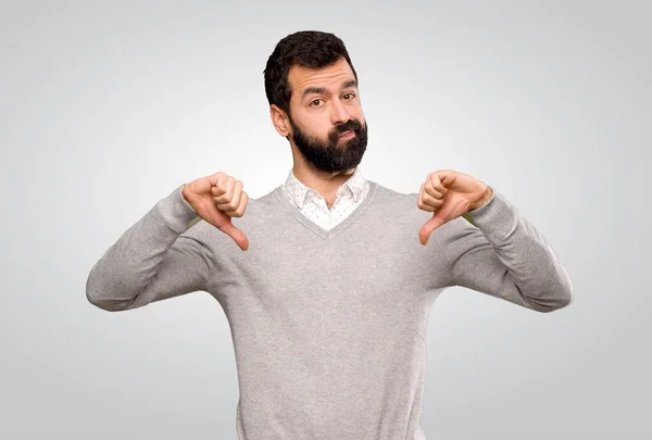 Handsome Man Showing Thumb Isolated Grey Background — Stock Photo, Image