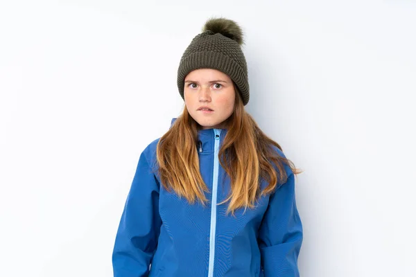 Ucraniano Adolescente Chica Con Invierno Sombrero Sobre Aislado Blanco Fondo —  Fotos de Stock