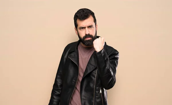 Handsome Man Beard Angry Gesture — Stock Photo, Image