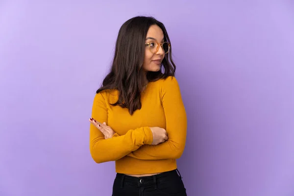 Young Mixed Race Woman Isolated Purple Background Portrait — Stock Photo, Image