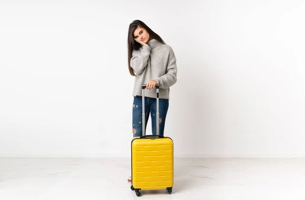 Ein Ganzkörper Einer Reisenden Frau Mit Einem Koffer Über Einer — Stockfoto