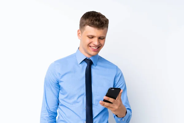 Joven Hombre Negocios Guapo Sobre Fondo Blanco Aislado —  Fotos de Stock