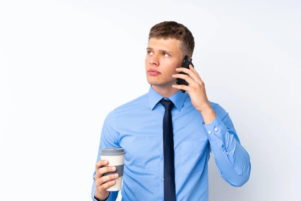 Joven Hombre Negocios Guapo Sobre Fondo Blanco Aislado —  Fotos de Stock