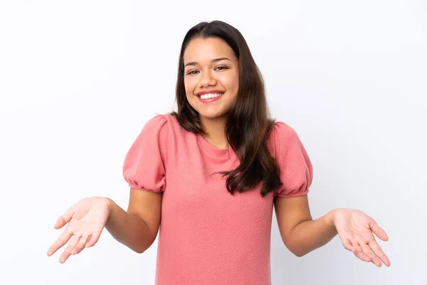 Junge Kolumbianische Mädchen Über Isolierten Weißen Hintergrund Lächelnd — Stockfoto