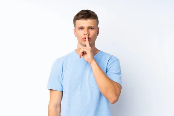 Young Handsome Man Isolated White Background Showing Sign Silence Gesture — Stock Photo, Image