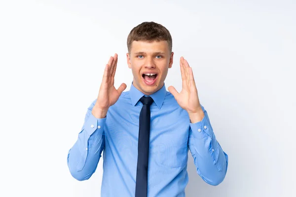 Young Handsome Businessman Shouting Mouth Wide Open — Stock Photo, Image