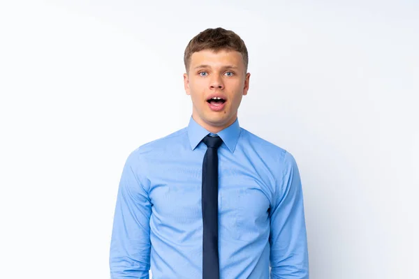 Jovem Empresário Bonito Com Expressão Facial Surpresa — Fotografia de Stock