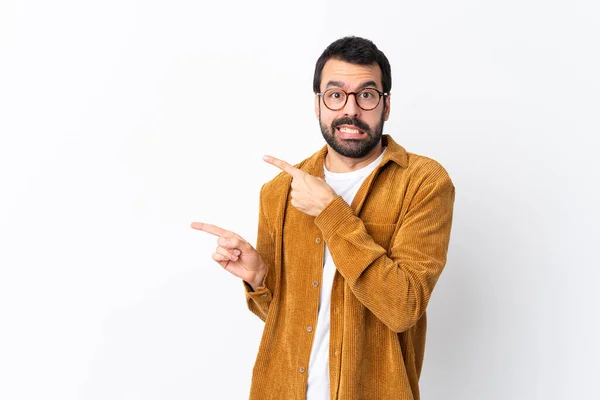 Homem Bonito Caucasiano Com Barba Vestindo Uma Jaqueta Veludo Sobre — Fotografia de Stock