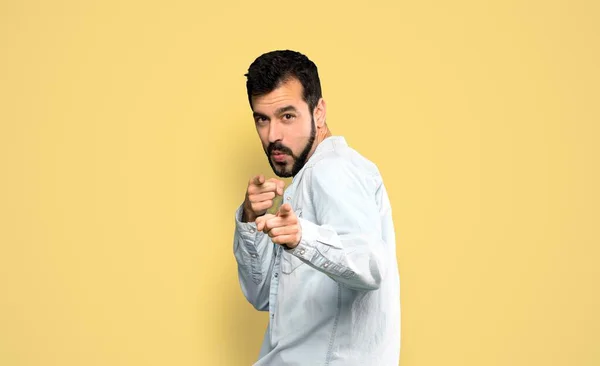 Handsome Man Beard Isolated Yellow Background — ストック写真