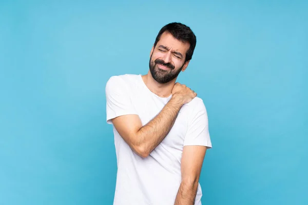 Young Man Beard Isolated Blue Background Suffering Pain Shoulder Having — 스톡 사진