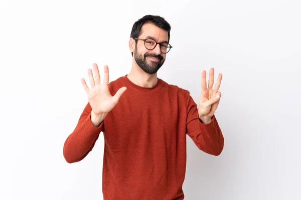 Kaukasischer Gutaussehender Mann Mit Bart Vor Isoliertem Weißem Hintergrund Der — Stockfoto