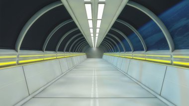 Fütüristik uzay gemisi iç koridor