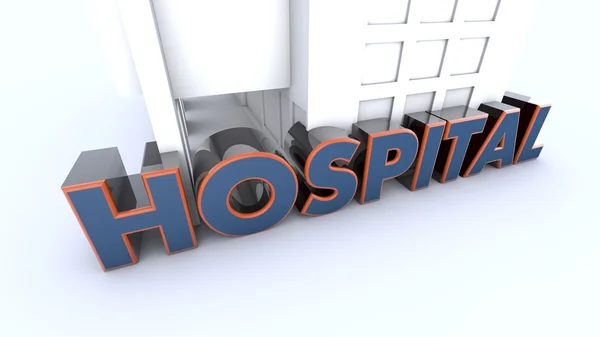 Надпись на больнице возле белого здания — стоковое фото