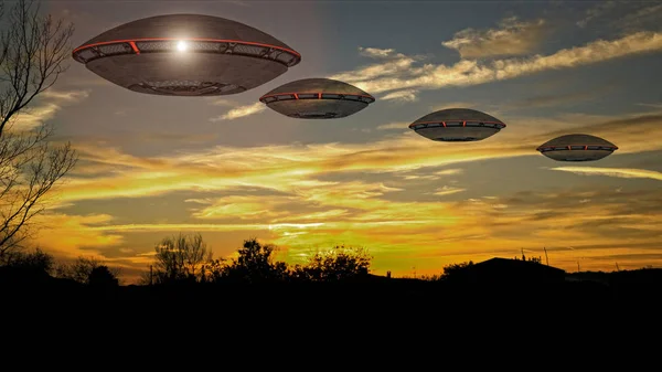 3d UFO aeronaves — Fotografia de Stock