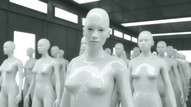 Fütüristik odadaki insan klonlar 