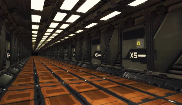 3D render. Fütüristik iç koridor uzay gemisi — Stok fotoğraf