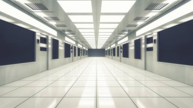 3D render. Fütüristik iç koridor uzay gemisi