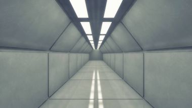 3D render. Fütüristik iç koridor uzay gemisi