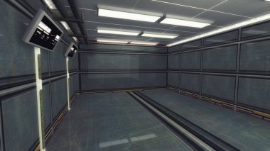 3D render. Fütüristik iç koridor uzay gemisi