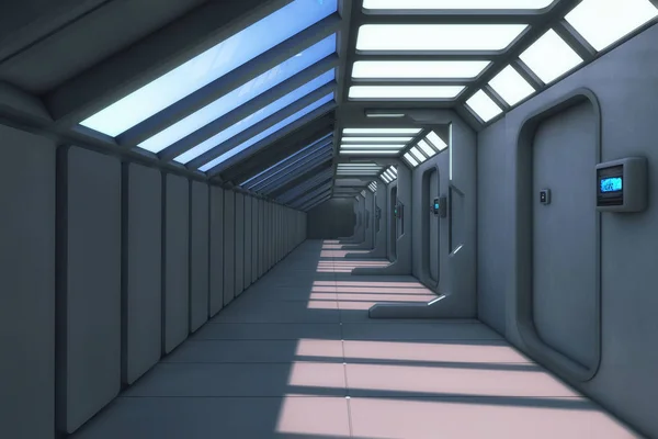 3D render. Futuristic interior corridor spaceship — Stock Photo, Image