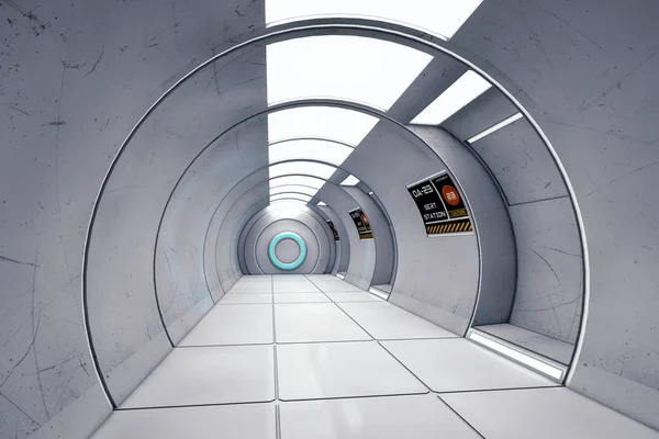 3D render. Futuristic interior corridor spaceship — Stock Photo, Image