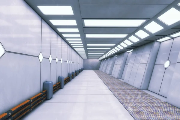 3D render. Futuristic interior corridor spaceship — Stock Photo, Image