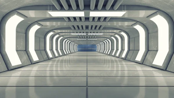3D render. Futuristische interieur corridor ruimteschip — Stockfoto