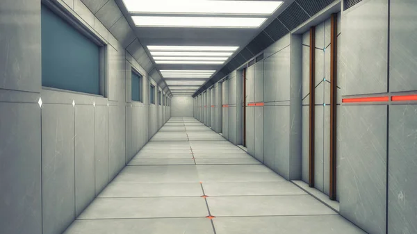 3D render. Futuristic interior corridor spaceship