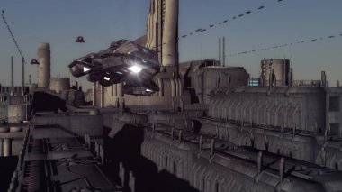 Uzay gemisi ve fütüristik şehir