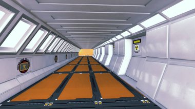 3D render. Fütüristik arka plan mimarisi koridor.
