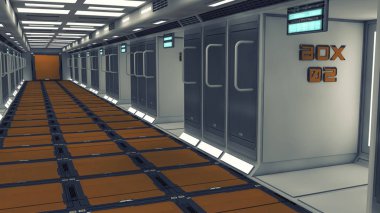 3D render. Fütüristik arka plan mimarisi koridor.