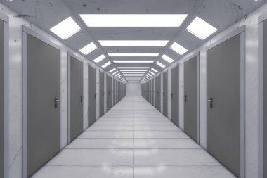 3D render. Fütüristik arka plan mimarisi koridor.