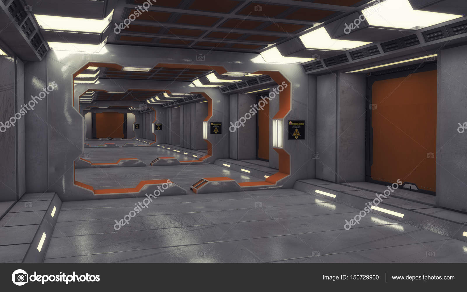 3d Render Futuristic Spaceship Interior Corridor Background