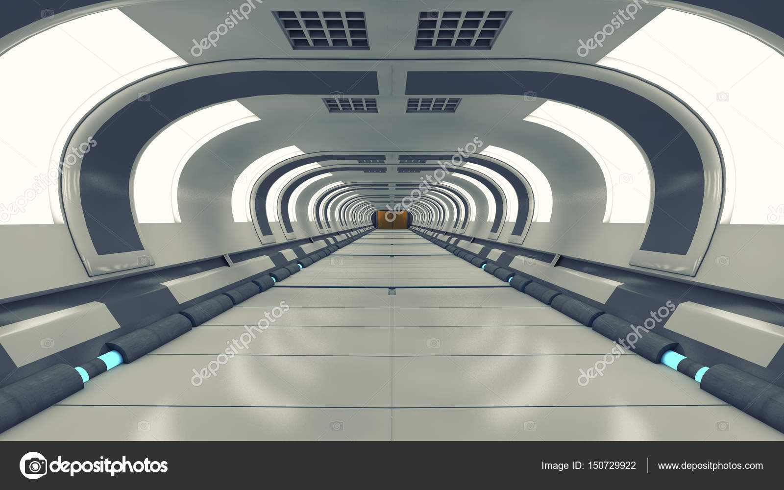 3d Render Futuristic Spaceship Interior Corridor Background