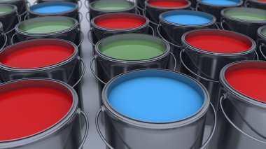 3D render. Boya... kutularını ve renkler