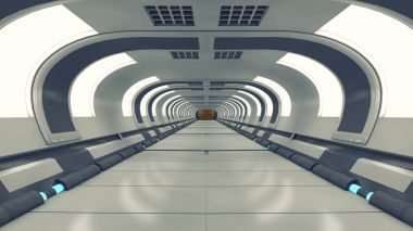 3D render. Fütüristik uzay gemisi iç koridor arka plan