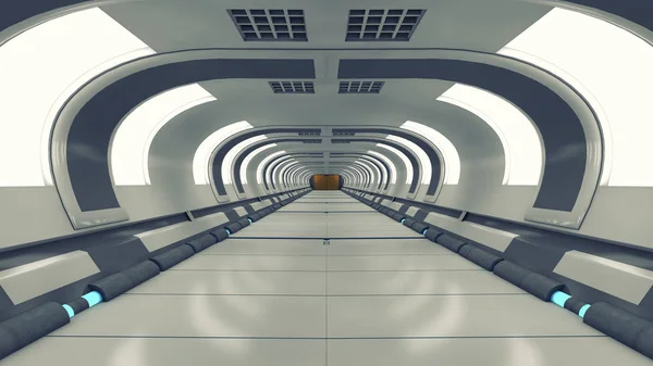 3D render. Futuristische ruimteschip interieur corridor achtergrond — Stockfoto