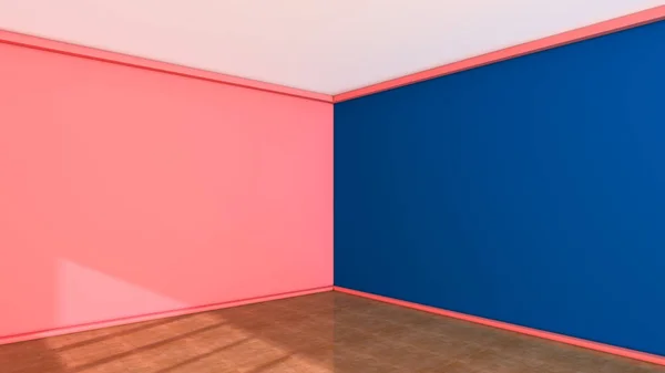 3d 渲染蓝色和粉红色的房间墙壁 — 图库照片