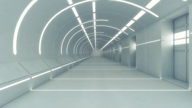 3D render. Fütüristik iç koridor uzay gemisi