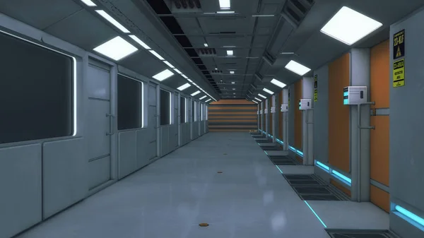 3D render. Futuristic interior corridor spaceship