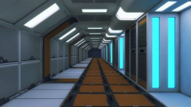 3D render. Fütüristik iç koridor uzay gemisi