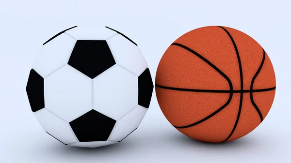 3D render. Futball-labda- és kosárlabda — Stock Fotó