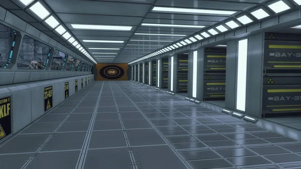 3D render. Futuristic interior corridor spaceship — Stock Photo, Image