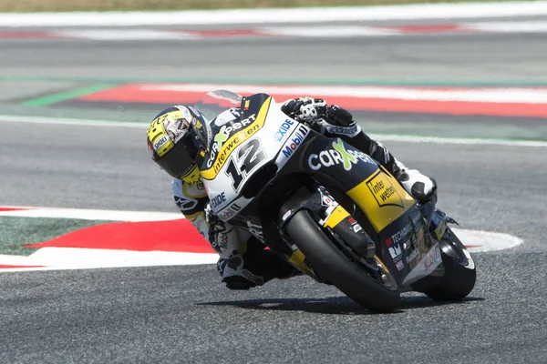 Sterownik Thomas Luthi. Zespół Carxpert. Moto2. Monster Energy Grand Prix Katalonii — Zdjęcie stockowe