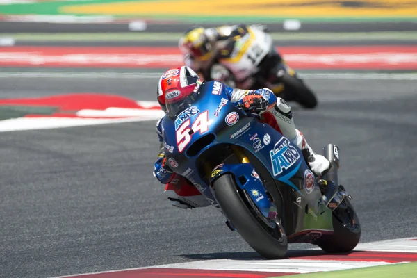 Sterownik Mattia Pasini. Zespół Italtrans. Moto2. Monster Energy Grand Prix Katalonii — Zdjęcie stockowe