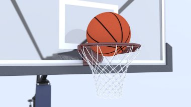 3D basketbol topu ve sepeti