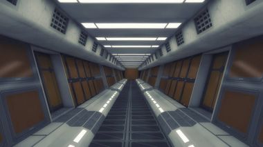 3D render. Fütüristik uzay gemisi iç koridor arka plan