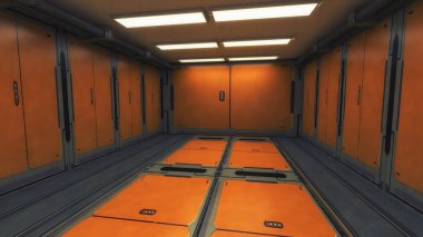 3D render. Fütüristik uzay gemisi iç koridor arka plan