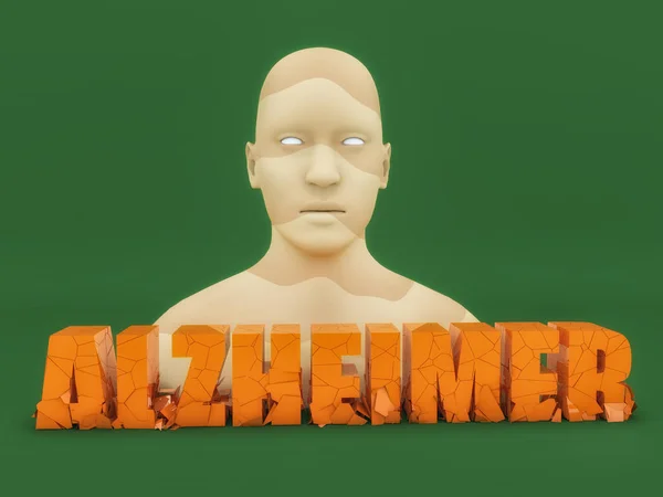 Mänsklig figur och 3d Alzheimers text — Stockfoto